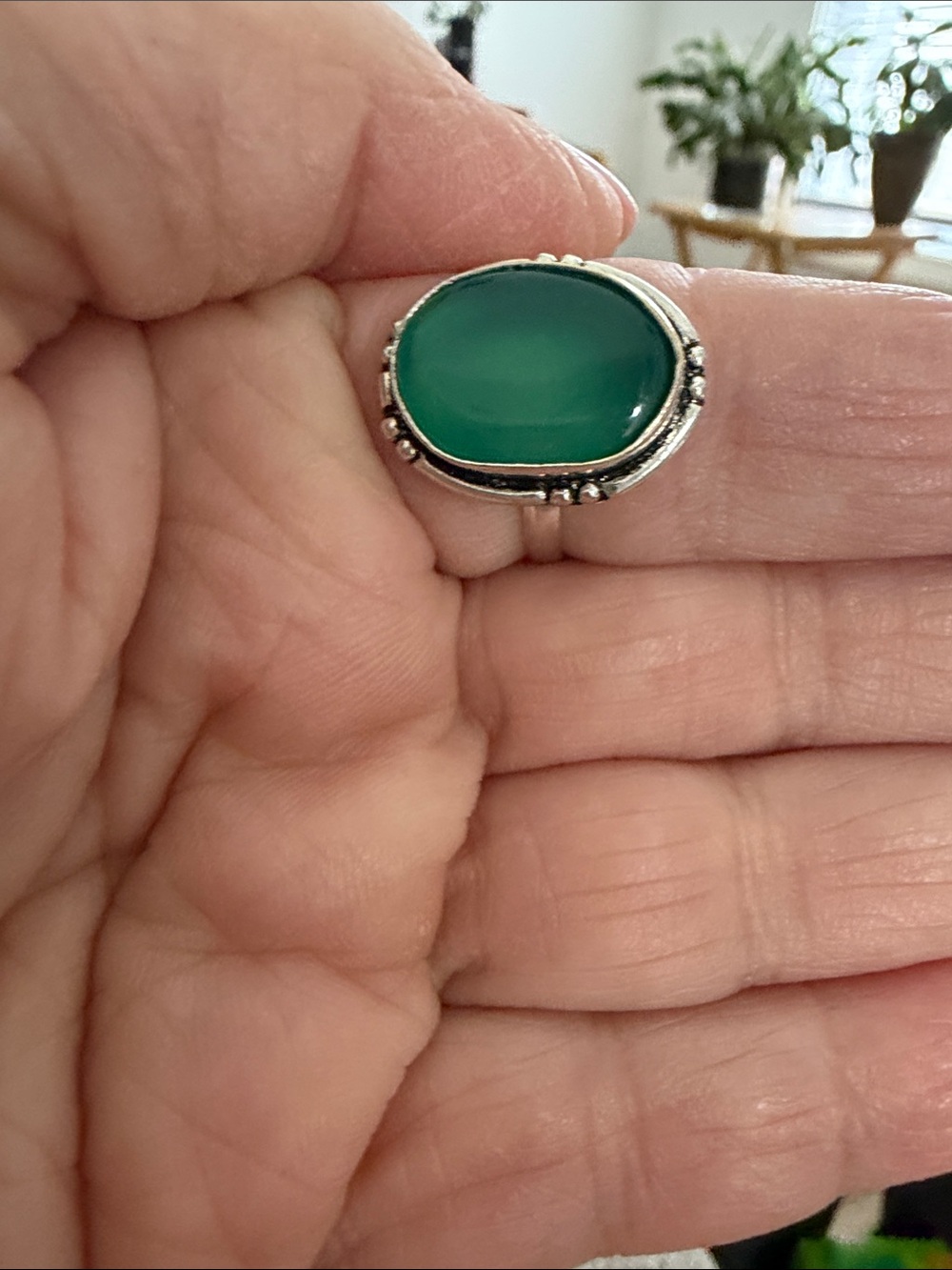 Green Onyx Stone .925 Silver Ring